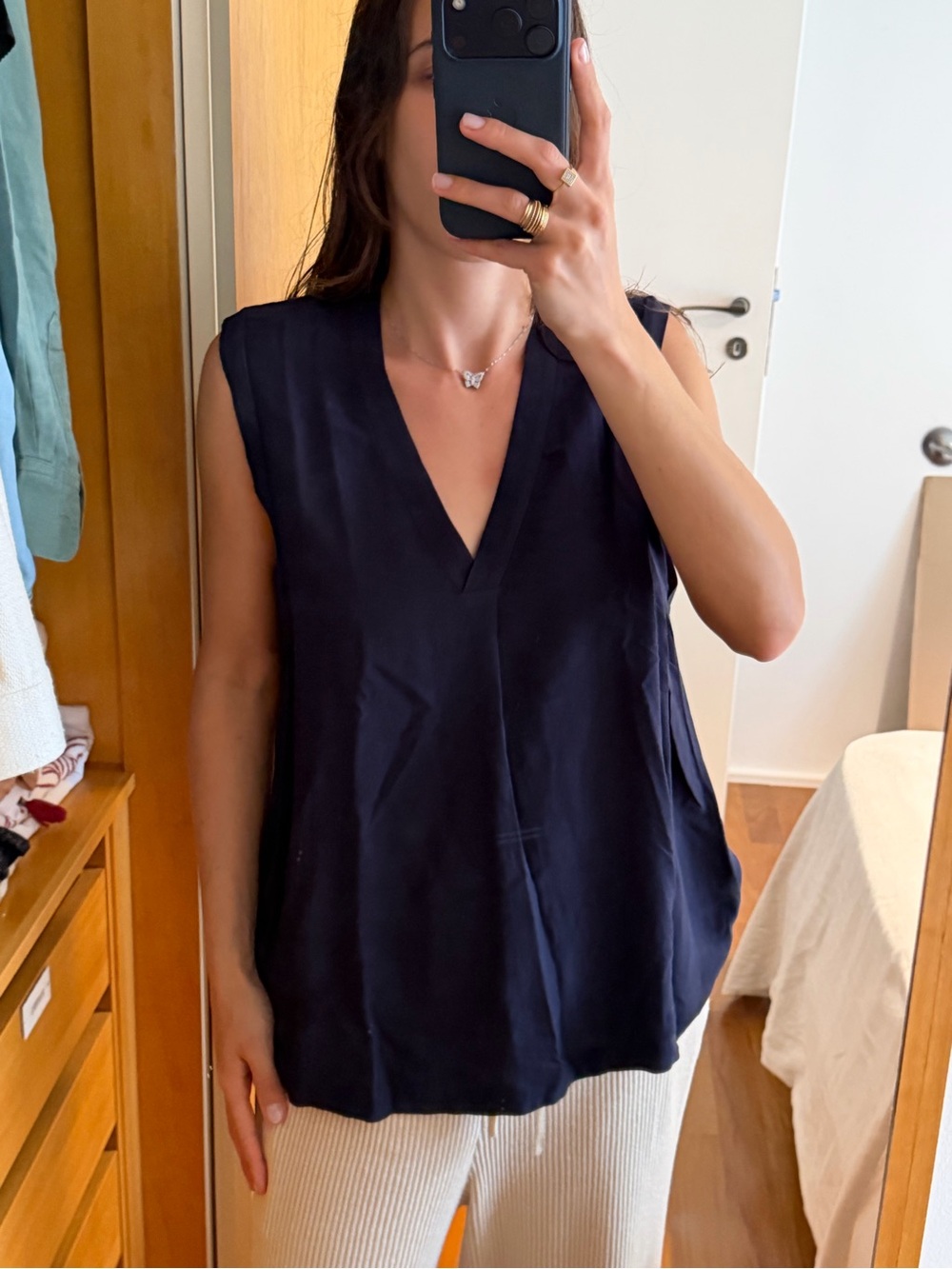 Comptoir Des Cotonniers Navy V-Neck Sleeveless Camisole